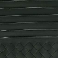 Pre Owned Bottega Veneta Dark Green Leather Zip Card Holder
