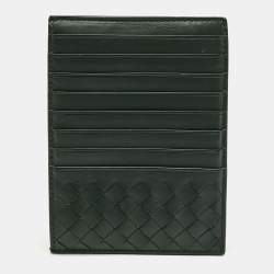 Pre Owned Bottega Veneta Dark Green Leather Zip Card Holder