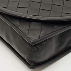 Pre Owned Bottega Veneta Black Intrecciato Leather Flap Crossbody Bag
