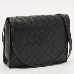 Pre Owned Bottega Veneta Black Intrecciato Leather Flap Crossbody Bag