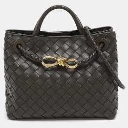 Pre Owned Bottega Veneta Dark Green Intrecciato Leather Small Andiamo Tote