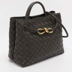 Pre Owned Bottega Veneta Dark Green Intrecciato Leather Small Andiamo Tote
