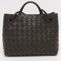 Pre Owned Bottega Veneta Dark Green Intrecciato Leather Small Andiamo Tote