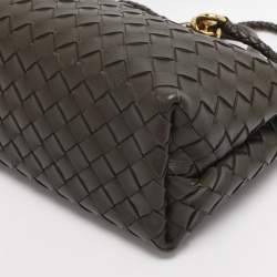 Pre Owned Bottega Veneta Dark Green Intrecciato Leather Small Andiamo Tote