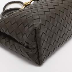 Pre Owned Bottega Veneta Dark Green Intrecciato Leather Small Andiamo Tote