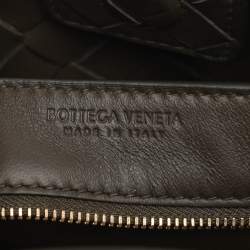 Pre Owned Bottega Veneta Dark Green Intrecciato Leather Small Andiamo Tote