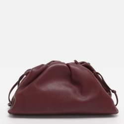 Pre Owned Bottega Veneta Burgundy Bordeaux Leather Mini The Pouch Bag