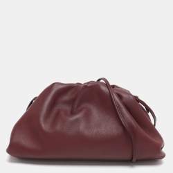 Pre Owned Bottega Veneta Burgundy Bordeaux Leather Mini The Pouch Bag