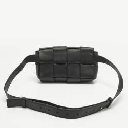 Pre Owned Bottega Veneta Black Intrecciato Leather Cassette Belt Bag