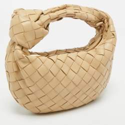 Pre Owned Bottega Veneta Beige Intrecciato Leather Mini Jodie Hobo