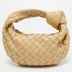 Pre Owned Bottega Veneta Beige Intrecciato Leather Mini Jodie Hobo