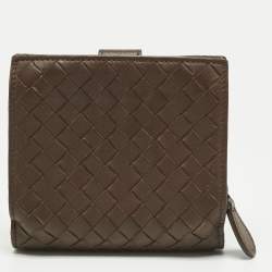 Pre Owned Bottega Veneta Dark Brown Intrecciato Leather French Wallet