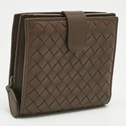 Pre Owned Bottega Veneta Dark Brown Intrecciato Leather French Wallet