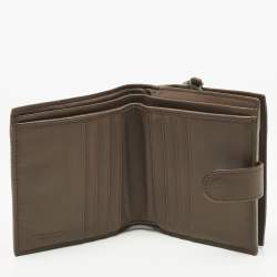 Pre Owned Bottega Veneta Dark Brown Intrecciato Leather French Wallet