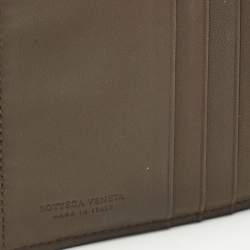 Pre Owned Bottega Veneta Dark Brown Intrecciato Leather French Wallet