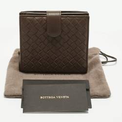 Pre Owned Bottega Veneta Dark Brown Intrecciato Leather French Wallet