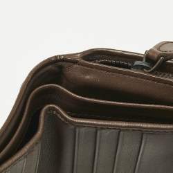 Pre Owned Bottega Veneta Dark Brown Intrecciato Leather French Wallet