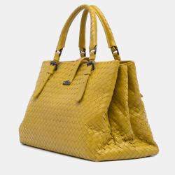 Pre Owned Bottega Veneta Yellow Medium Nappa Intrecciato Roma Tote