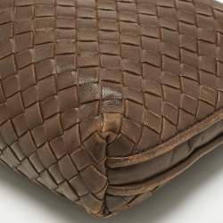 Pre Owned Bottega Veneta Brown Intrecciato Leather Nodini Crossbody Bag