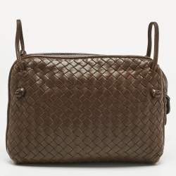 Pre Owned Bottega Veneta Brown Intrecciato Leather Nodini Crossbody Bag