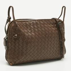 Pre Owned Bottega Veneta Brown Intrecciato Leather Nodini Crossbody Bag
