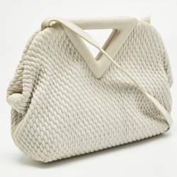 Pre Owned Bottega Veneta White Matelasse Leather Small The Point Triangle Bag