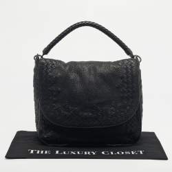 Pre Owned Bottega Veneta Black Intrecciato Leather Flap Hobo