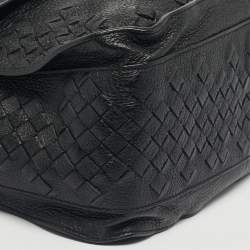 Pre Owned Bottega Veneta Black Intrecciato Leather Flap Hobo