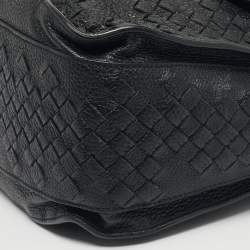 Pre Owned Bottega Veneta Black Intrecciato Leather Flap Hobo