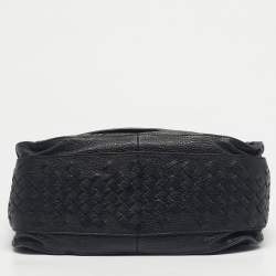 Pre Owned Bottega Veneta Black Intrecciato Leather Flap Hobo
