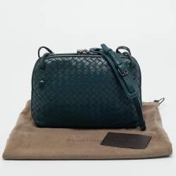 Pre Owned Bottega Veneta Teal Green Intrecciato Leather Nodini Crossbody Bag
