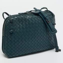 Pre Owned Bottega Veneta Teal Green Intrecciato Leather Nodini Crossbody Bag