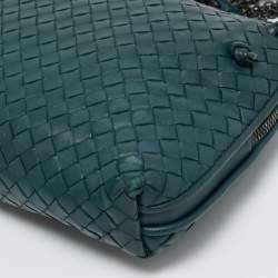 Pre Owned Bottega Veneta Teal Green Intrecciato Leather Nodini Crossbody Bag