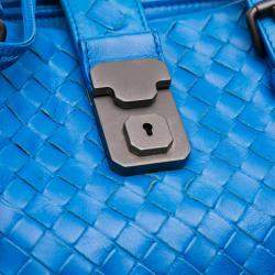 Pre Owned Bottega Veneta Blue Small Nappa Intrecciato Roma Satchel