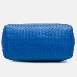 Pre Owned Bottega Veneta Blue Small Nappa Intrecciato Roma Satchel