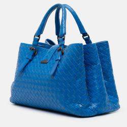 Pre Owned Bottega Veneta Blue Small Nappa Intrecciato Roma Satchel