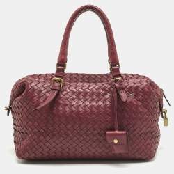Pre Owned Bottega Veneta Red Intrecciato Leather Montaigne Bag