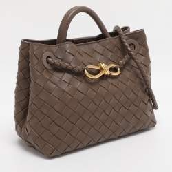 Pre Owned Bottega Veneta Brown Intrecciato Leather Andiamo Top Handle Bag