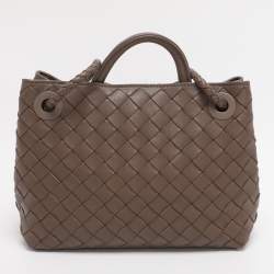 Pre Owned Bottega Veneta Brown Intrecciato Leather Andiamo Top Handle Bag