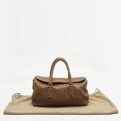 Pre Owned Bottega Veneta Brown Intrecciato Leather Flap Bowler Bag