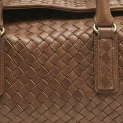 Pre Owned Bottega Veneta Brown Intrecciato Leather Flap Bowler Bag