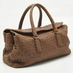 Pre Owned Bottega Veneta Brown Intrecciato Leather Flap Bowler Bag
