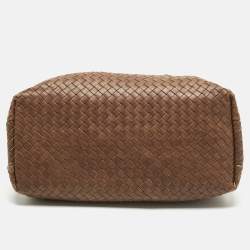 Pre Owned Bottega Veneta Brown Intrecciato Leather Flap Bowler Bag