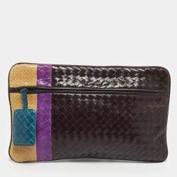 Pre Owned Bottega Veneta Multicolor Intrecciato Leather Colorblock Zip Pouch 