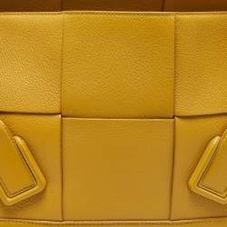 Pre Owned Bottega Veneta Mustard Yellow Leather Maxi Intrecciato Arco 33 Bag