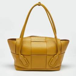 Pre Owned Bottega Veneta Mustard Yellow Leather Maxi Intrecciato Arco 33 Bag