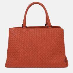 Pre Owned Bottega Veneta Intrecciato Vermilion Red Leather Tote Bag