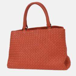 Pre Owned Bottega Veneta Intrecciato Vermilion Red Leather Tote Bag