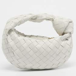 Pre Owned Bottega Veneta White Intrecciato Leather Mini Jodie Bag