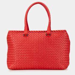 Pre Owned Bottega Veneta Red Nappa Intrecciato Brick Tote